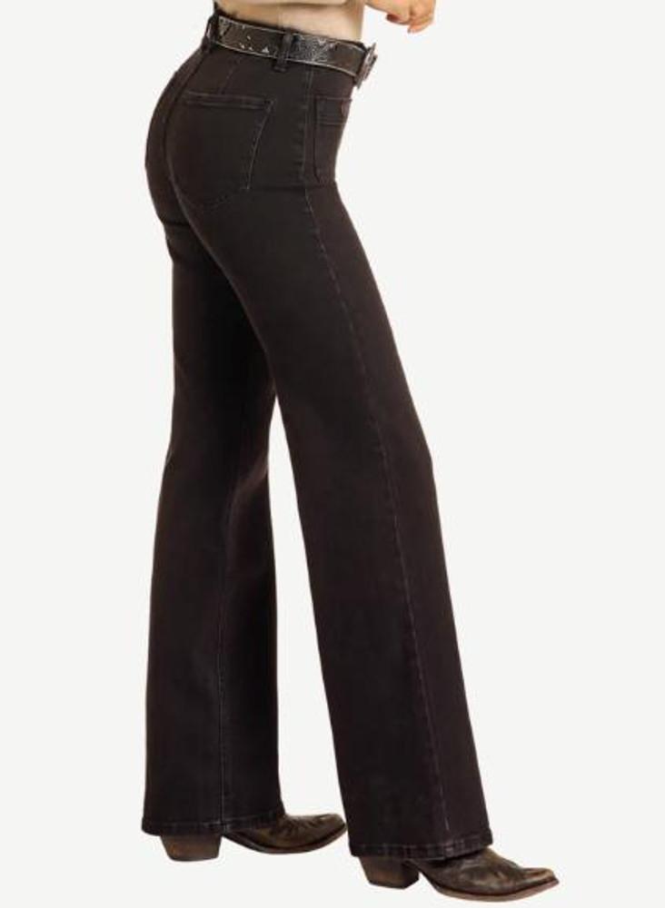 SALE Rock & Roll Denim® Ladies' Black HR Relaxed Flare Jeans Product Image