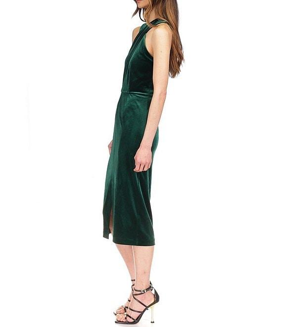 Michael Kors Stretch Velvet Sleeveless Twist Neck Midi Dress Product Image