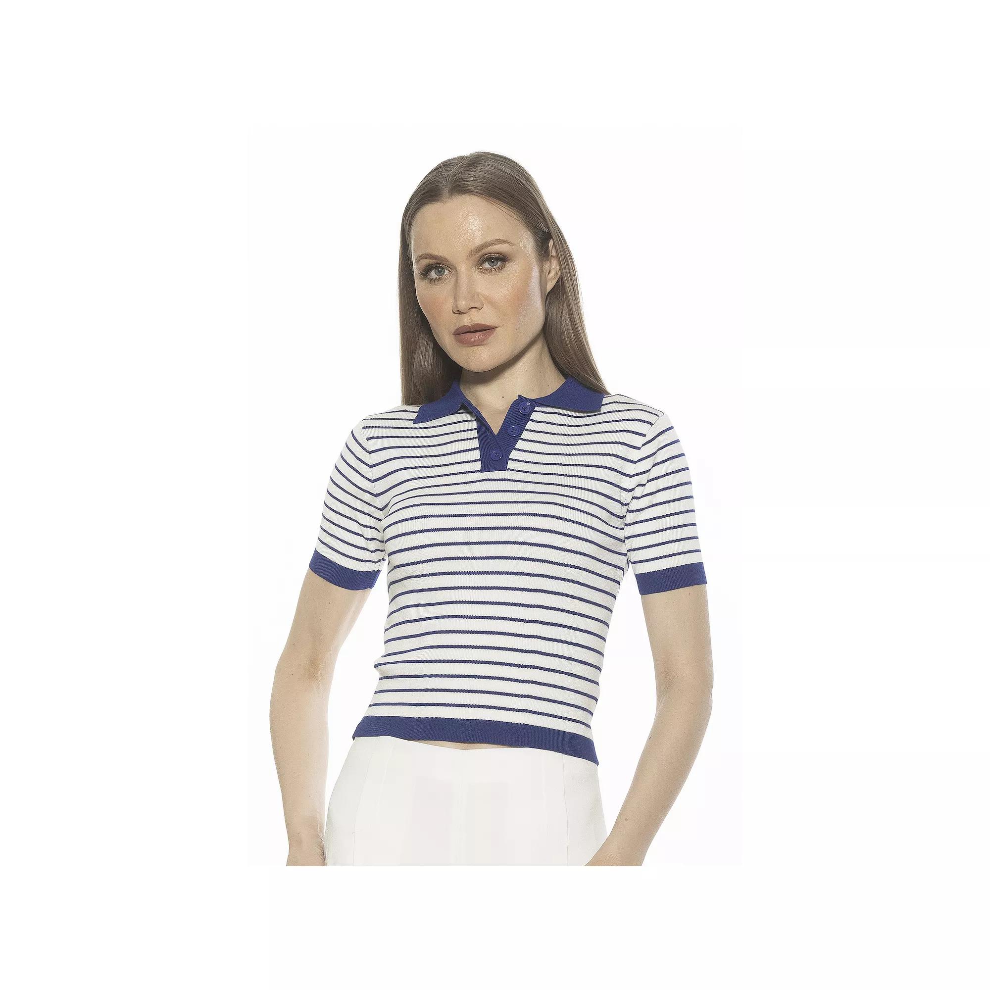 Women's ALEXIA ADMOR Elani Short Sleeve Knit Polo Shirt, Size: XL, Blue Ivory Product Image