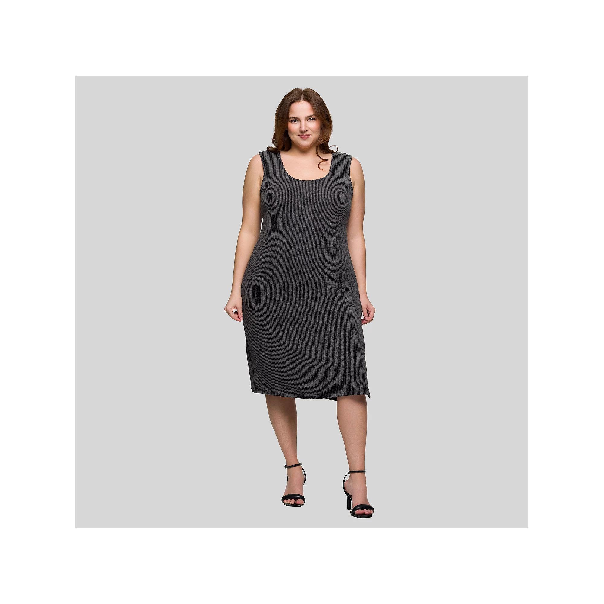 Plus Size 24Seven Comfort Apparel Sleeveless Side Slit Midi Dress, Women's, Size: 1XL, Black Product Image