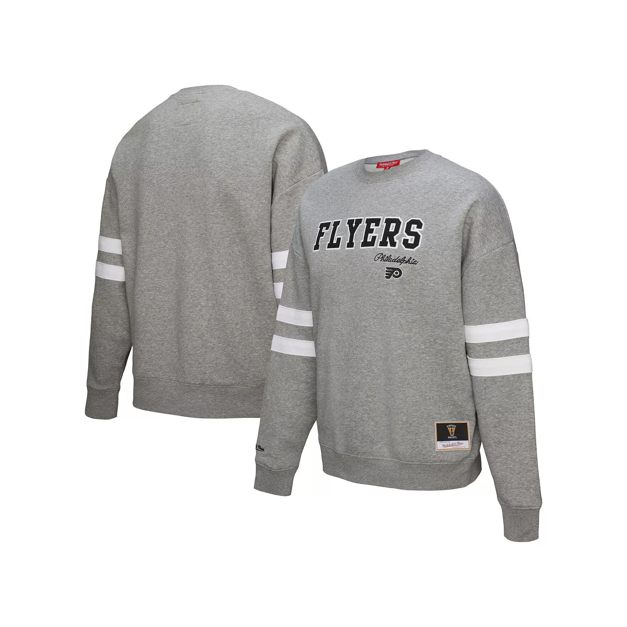 Women's Mitchell & Ness Heather Gray Philadelphia Flyers Logo Lightweight Pullover Sweatshirt,  Product Image