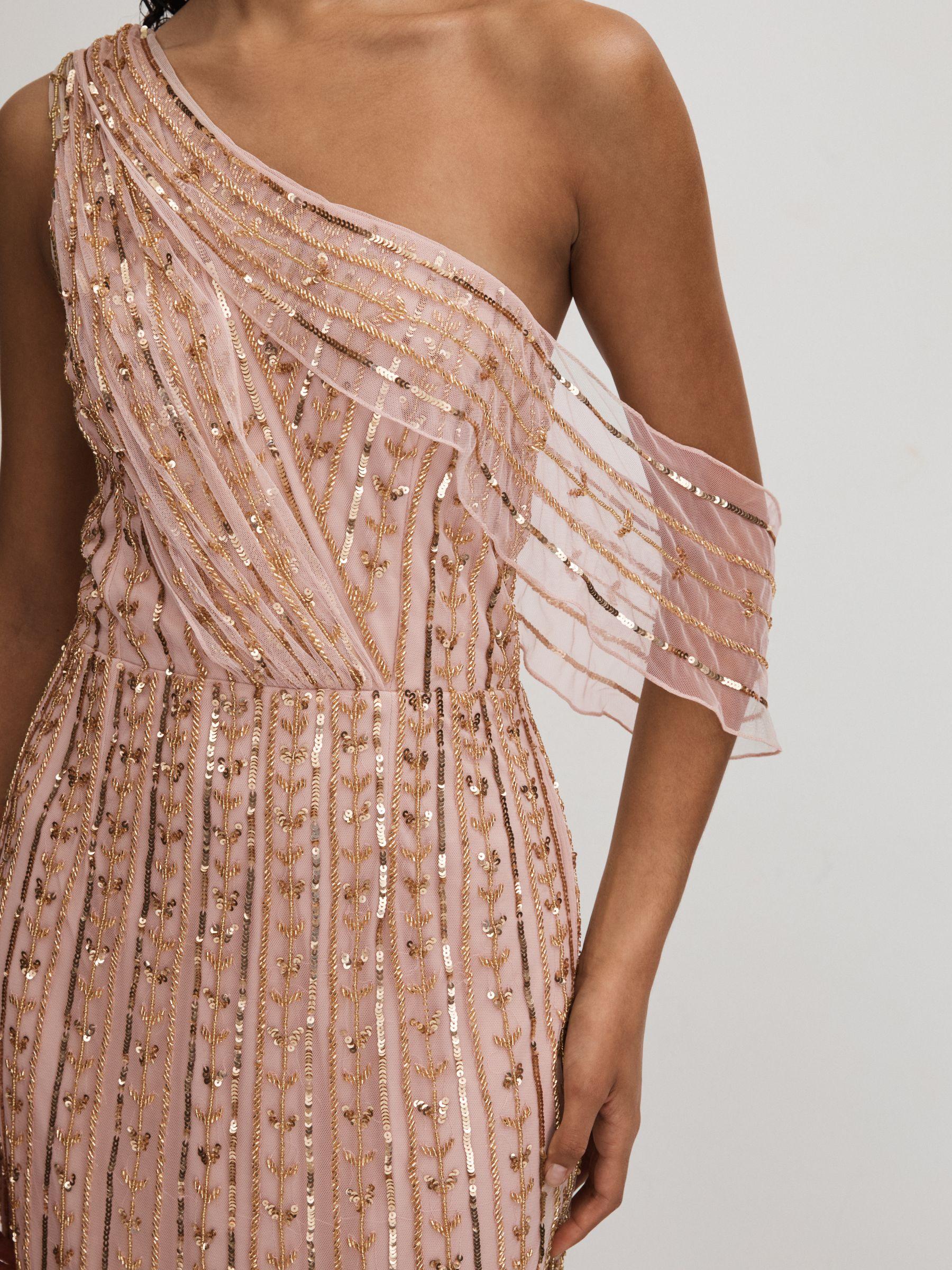 Raishma Embellished Off-The-Shoulder Maxi Dress in Nude Product Image