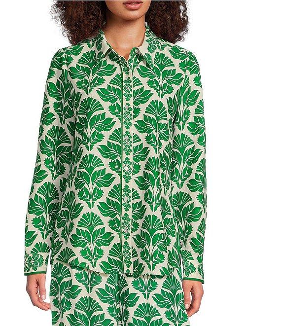 Alex Marie Piper Twill Print Point Collar Long Sleeve Button Front Coordinating Top Product Image