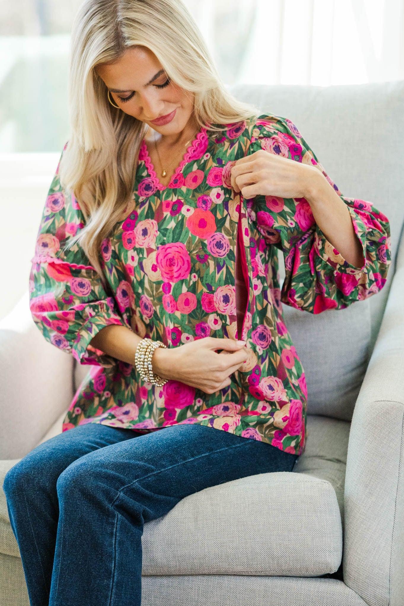 NURSING COLLECTION: Go With It Pink Floral Blouse Female Product Image