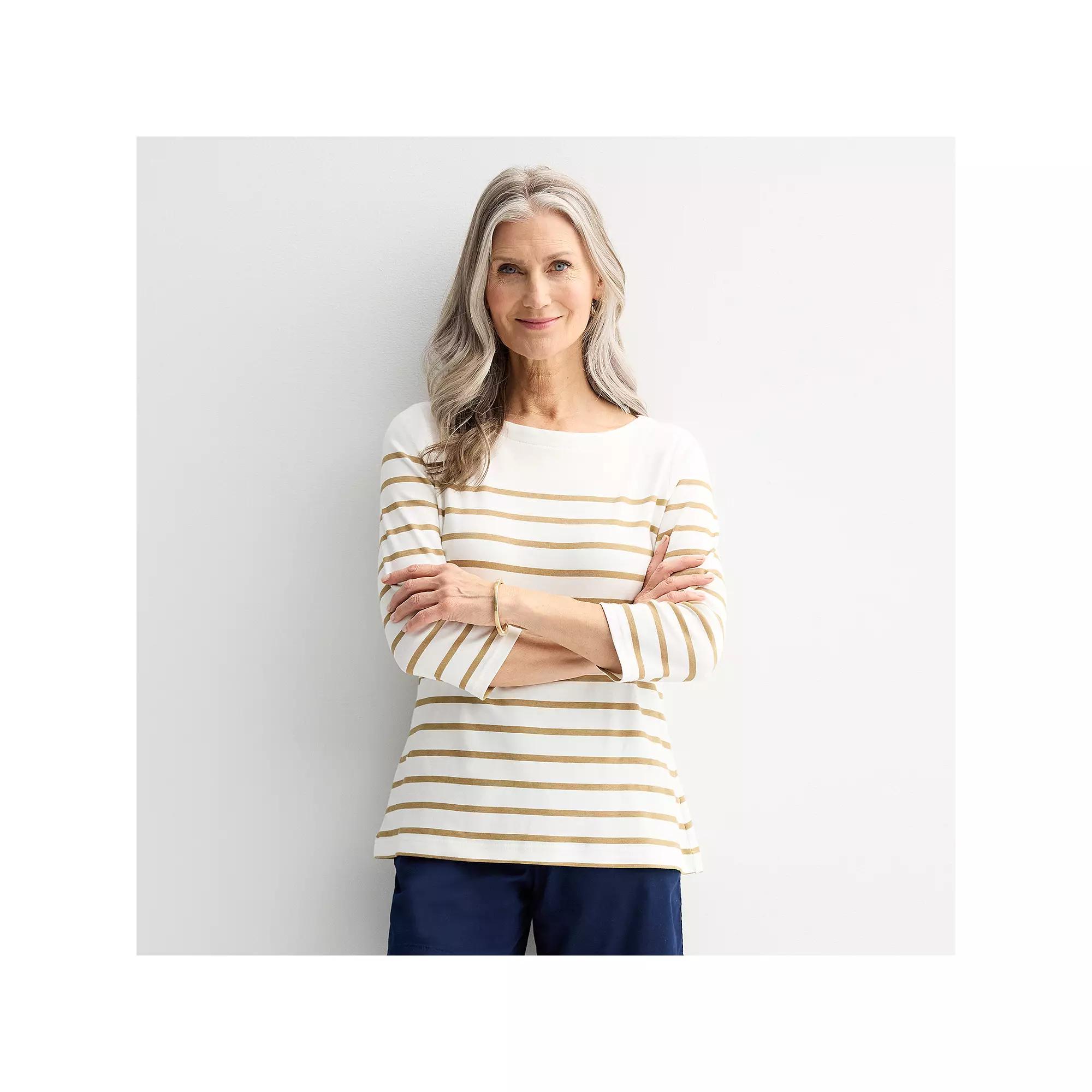 Women's Croft & Barrow® Boatneck Top, Size: XXL, Green Stripe Product Image