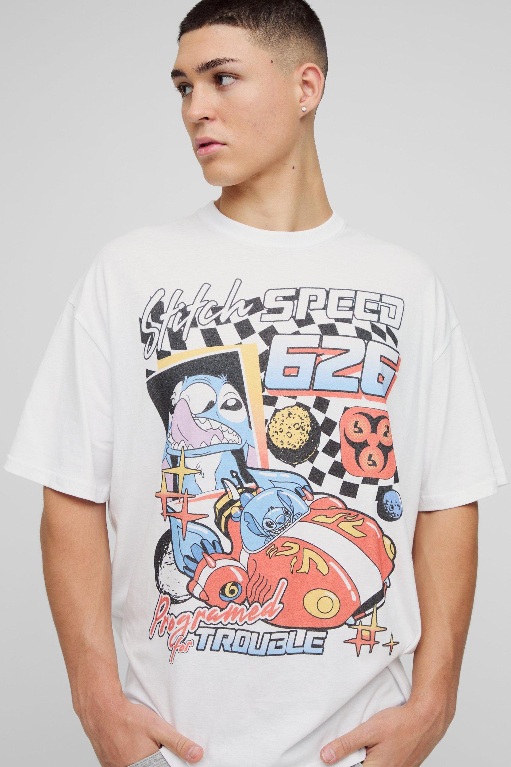 Oversized Disney Stitch Varsity License Print T-Shirt | boohooMAN USA Product Image