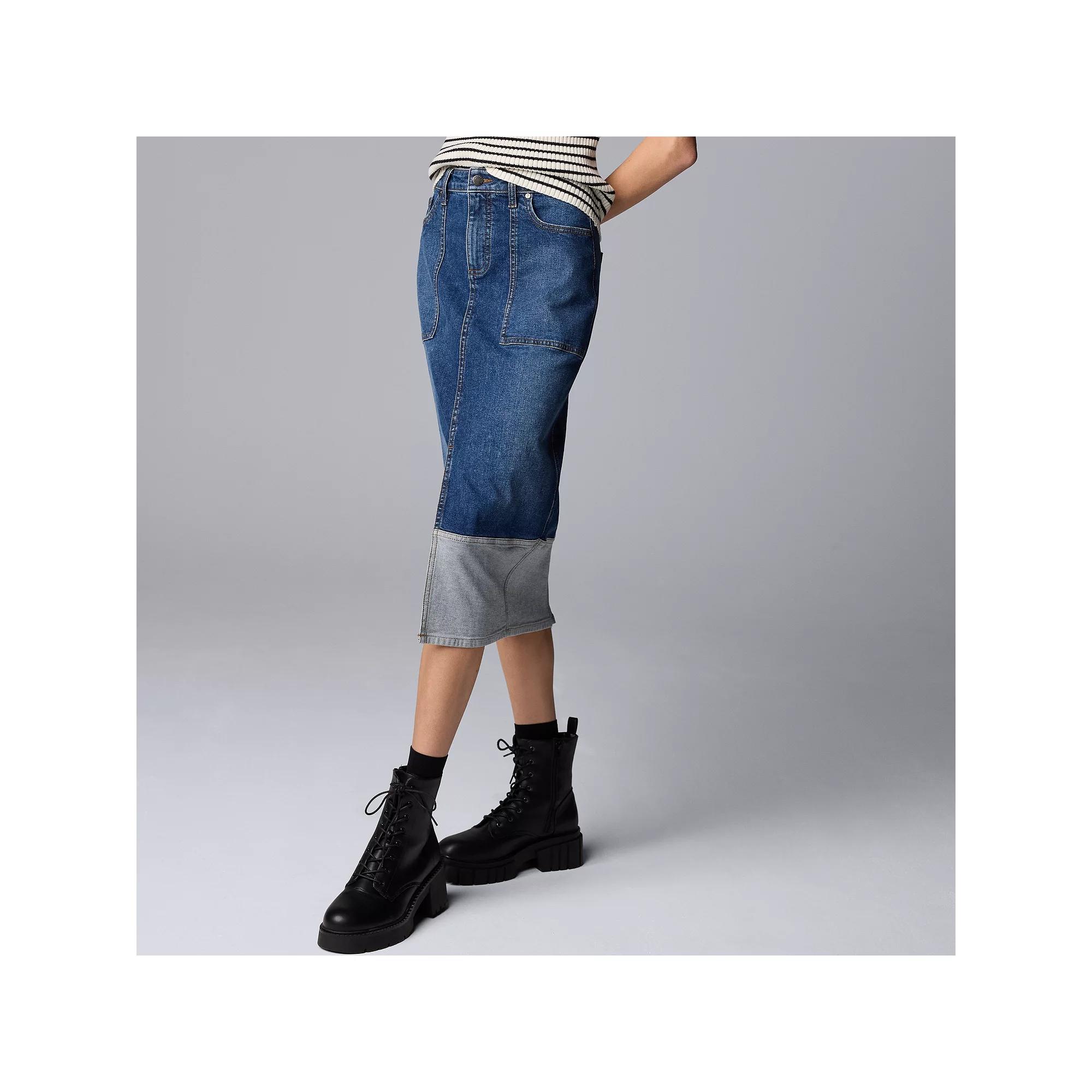 Women's Simply Vera Vera Wang Two-Tone Denim Skirt, Size: Medium, Blue Product Image