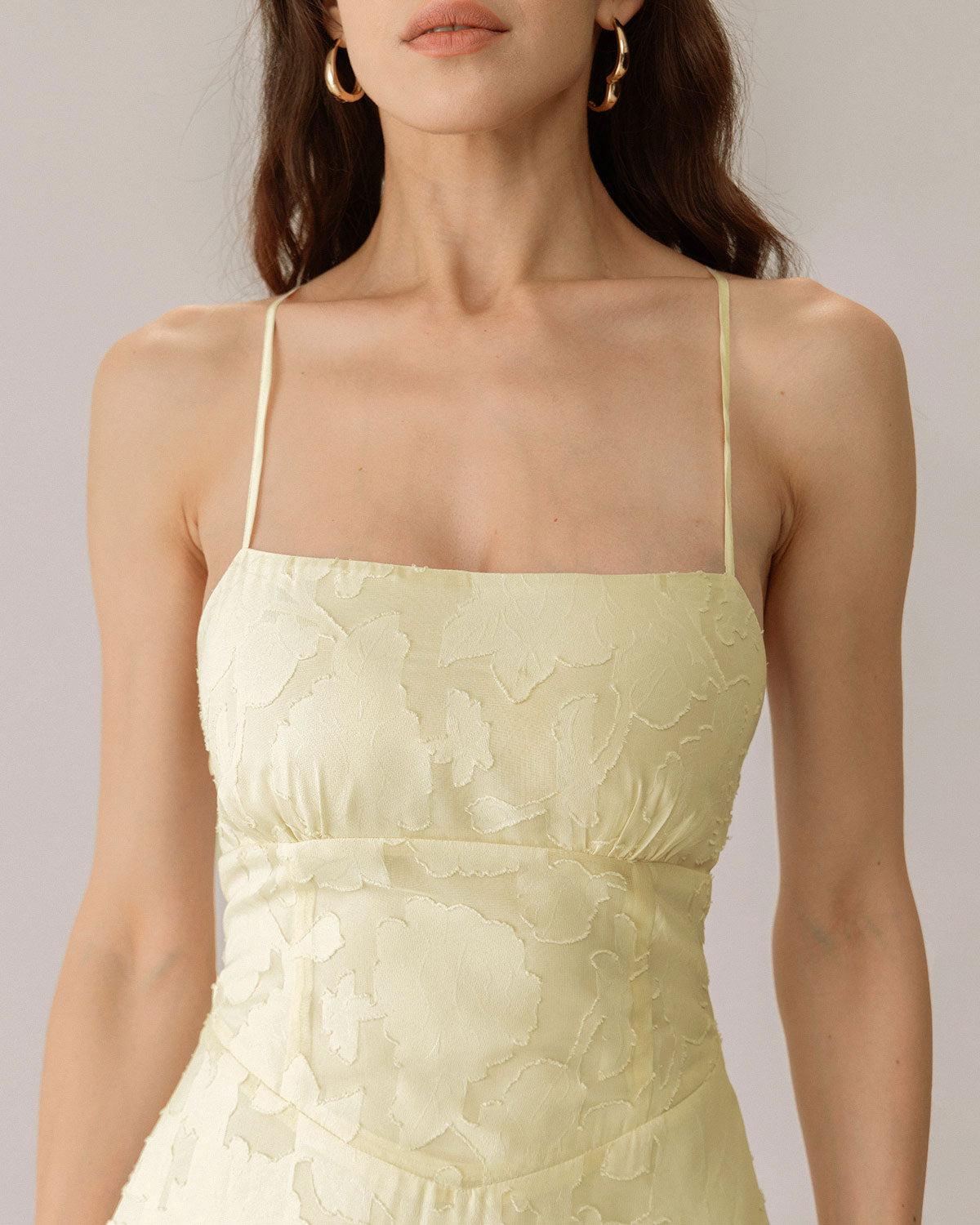 Yellow Jacquard Corset Slip Maxi Dress Product Image