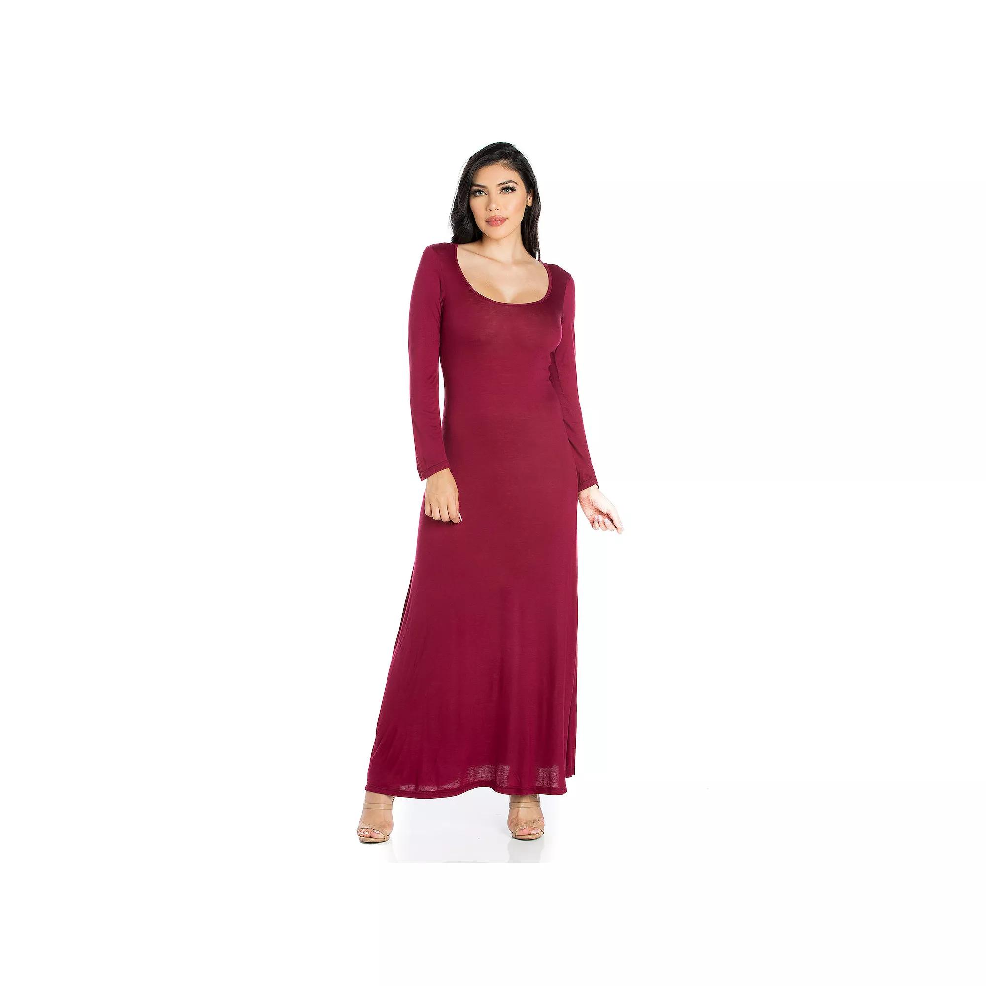 Women's 24seven Comfort Apparel Scoopneck Long Sleeve Maxi Dress,  Product Image