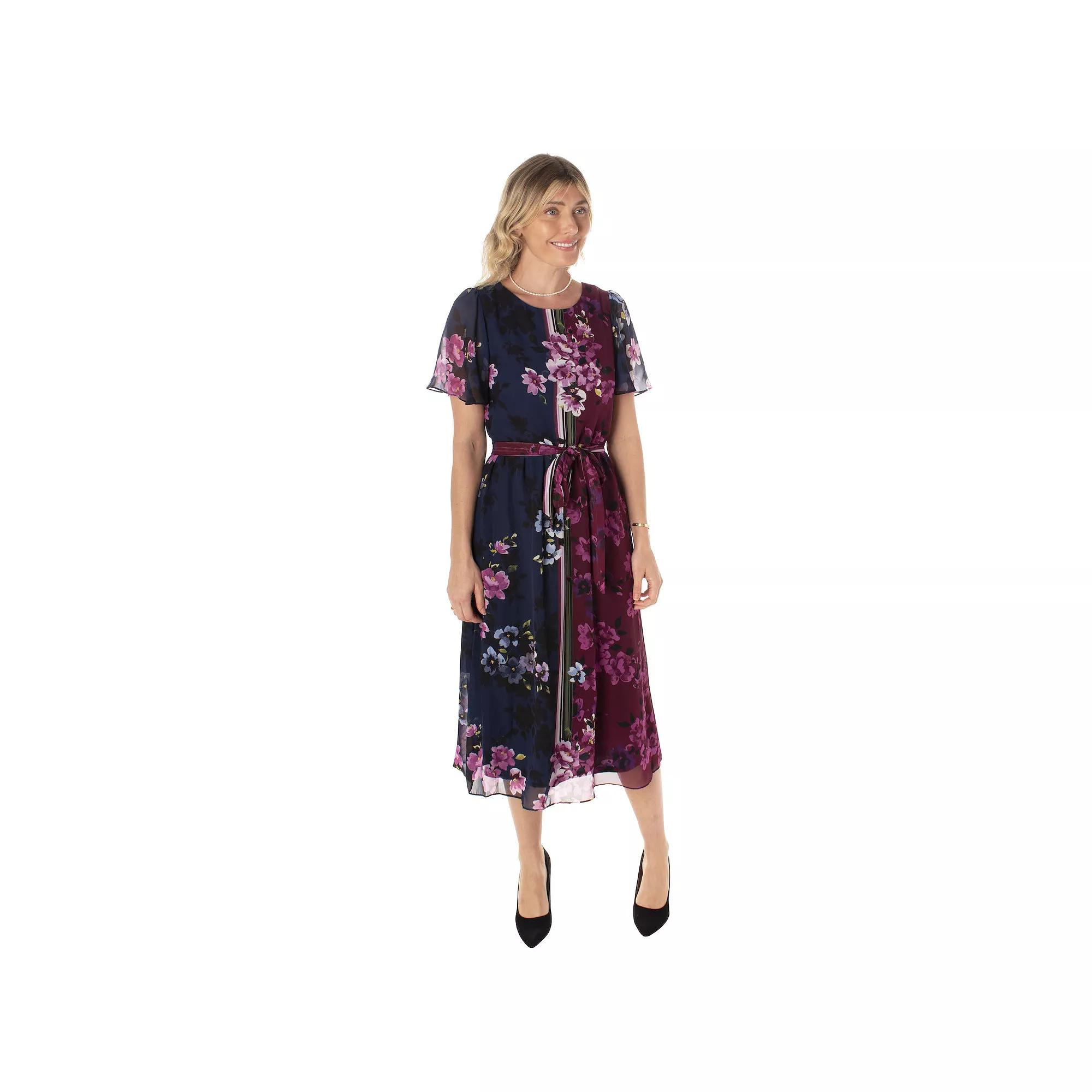 Women's Maison Tara Floral Colorblock Midi Dress, Size: 4, Blue Product Image