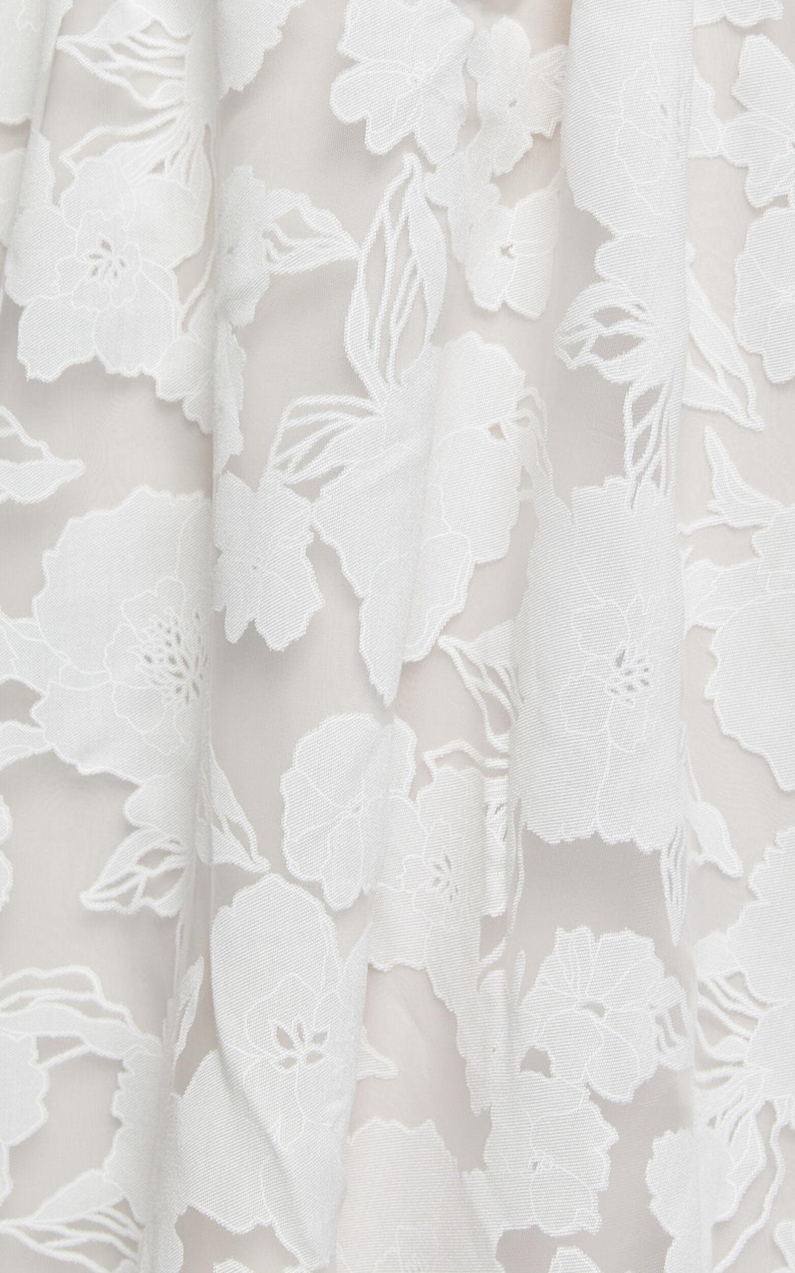 Philine Midi Dress - Jacquard Plunge Fit and Flare Dress in White Product Image