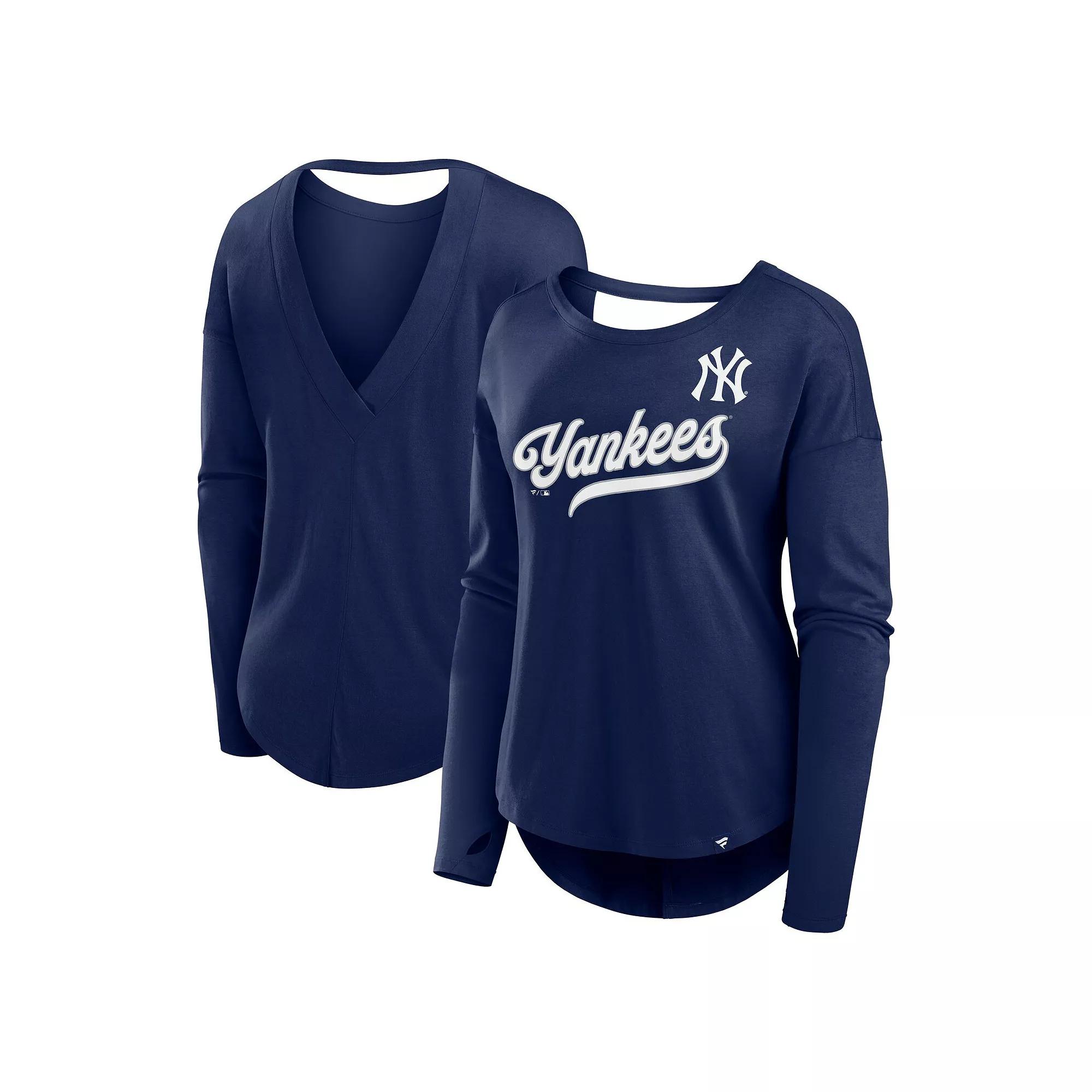 Women's Fanatics Navy New York Yankees Core Boat Neck Long Sleeve T-Shirt, Size: XS, Blue Product Image