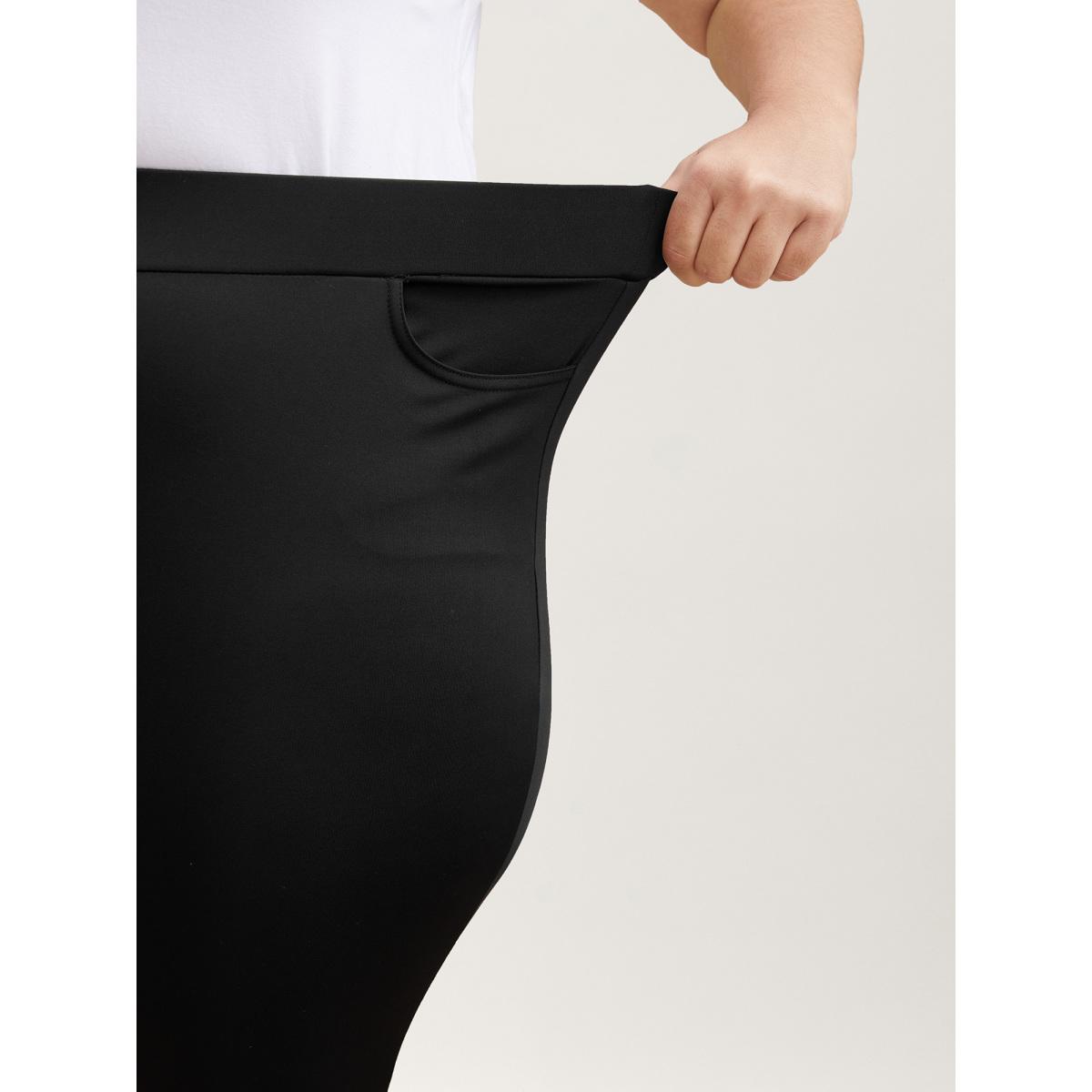 Plus Size No-Waist Gap Lace Panel Skinny-Fit Pants Women Black Elegant Skinny Mid Rise Everyday Pants BloomChic 28/5X Product Image