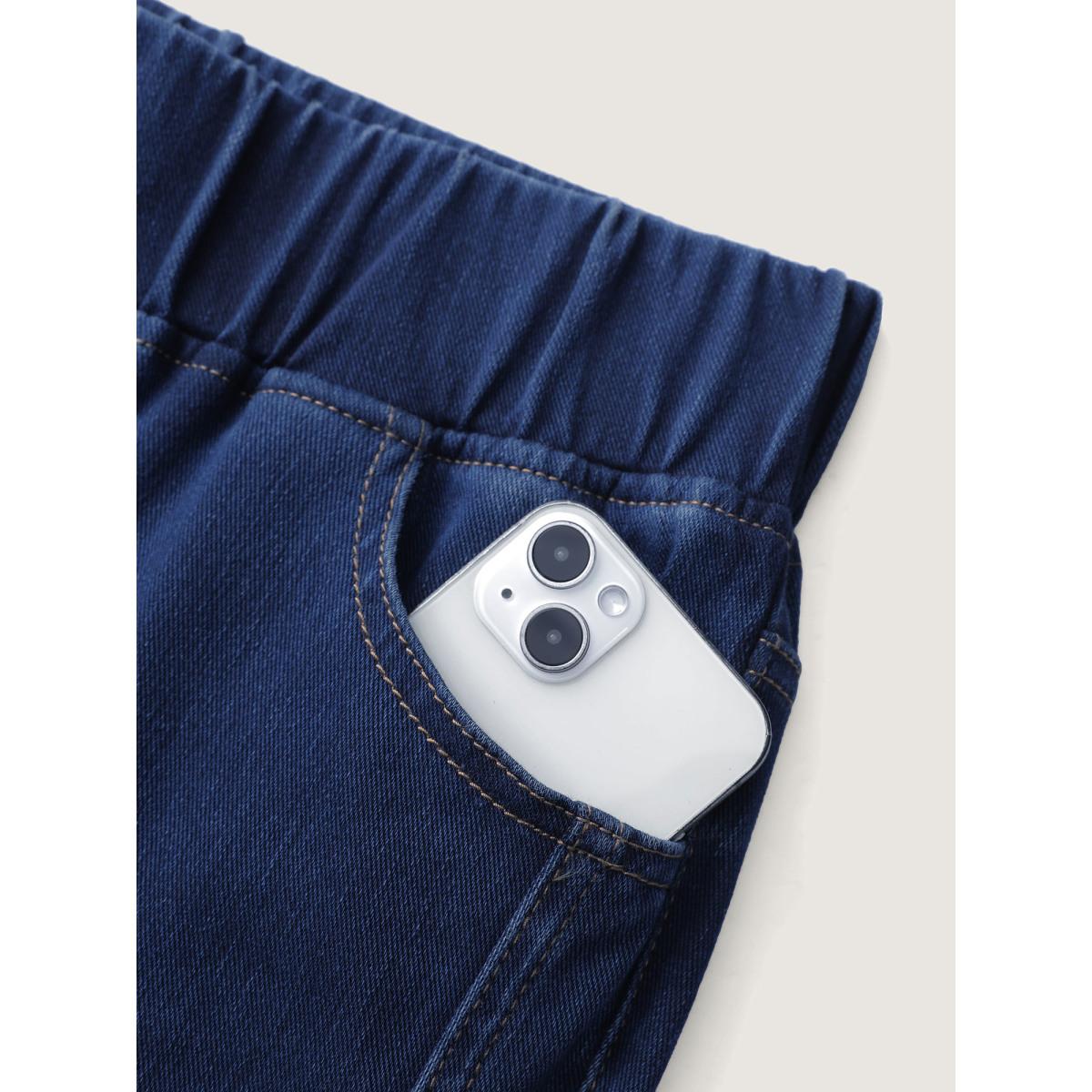 Plus Size Supersoft Stretchy Skinny-Fit Knit Jeans Women Darkindigo Leisure High stretch Slanted pocket Jeans BloomChic 28/5X Product Image