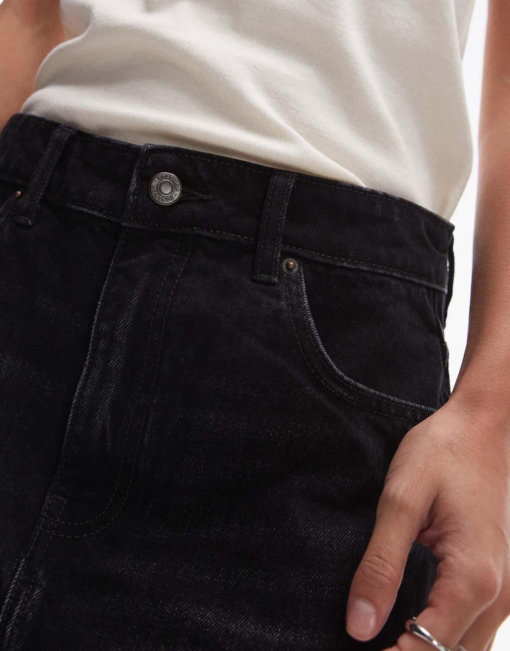 Topshop denim mini pelmet skirt in washed black Product Image