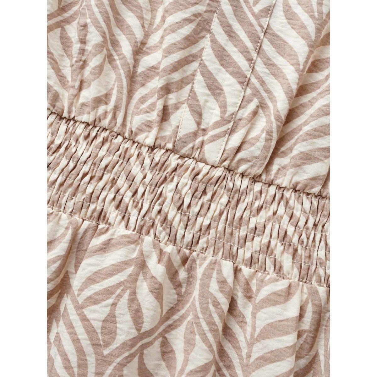 Plus Size Boho Print Notched Collar Shirred Dress LightBrown Women At the Office Shirred Notched collar Short sleeve Curvy BloomChic 12/L Product Image