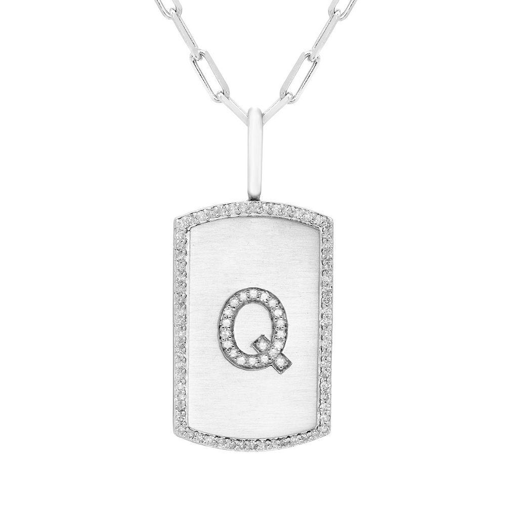 It's Personal Initial Sterling Silver & 1/4 Carat T.W. Diamond Dog Tag Necklace, Women's,  Product Image