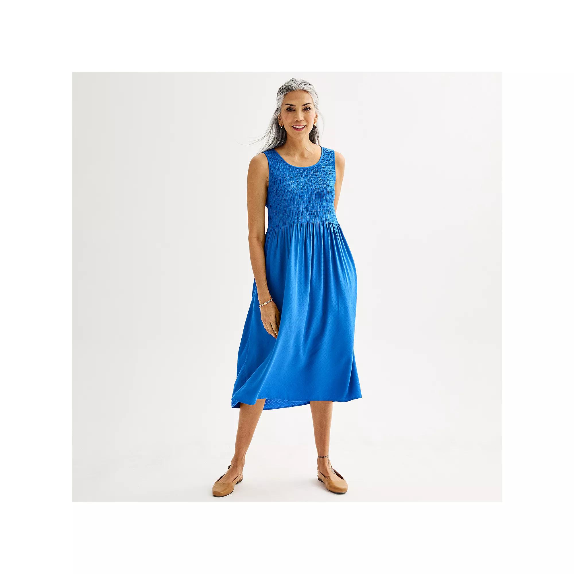 Women's Croft & Barrow® Smocked Midi Dress, Size: Small, Peri Anemone Product Image