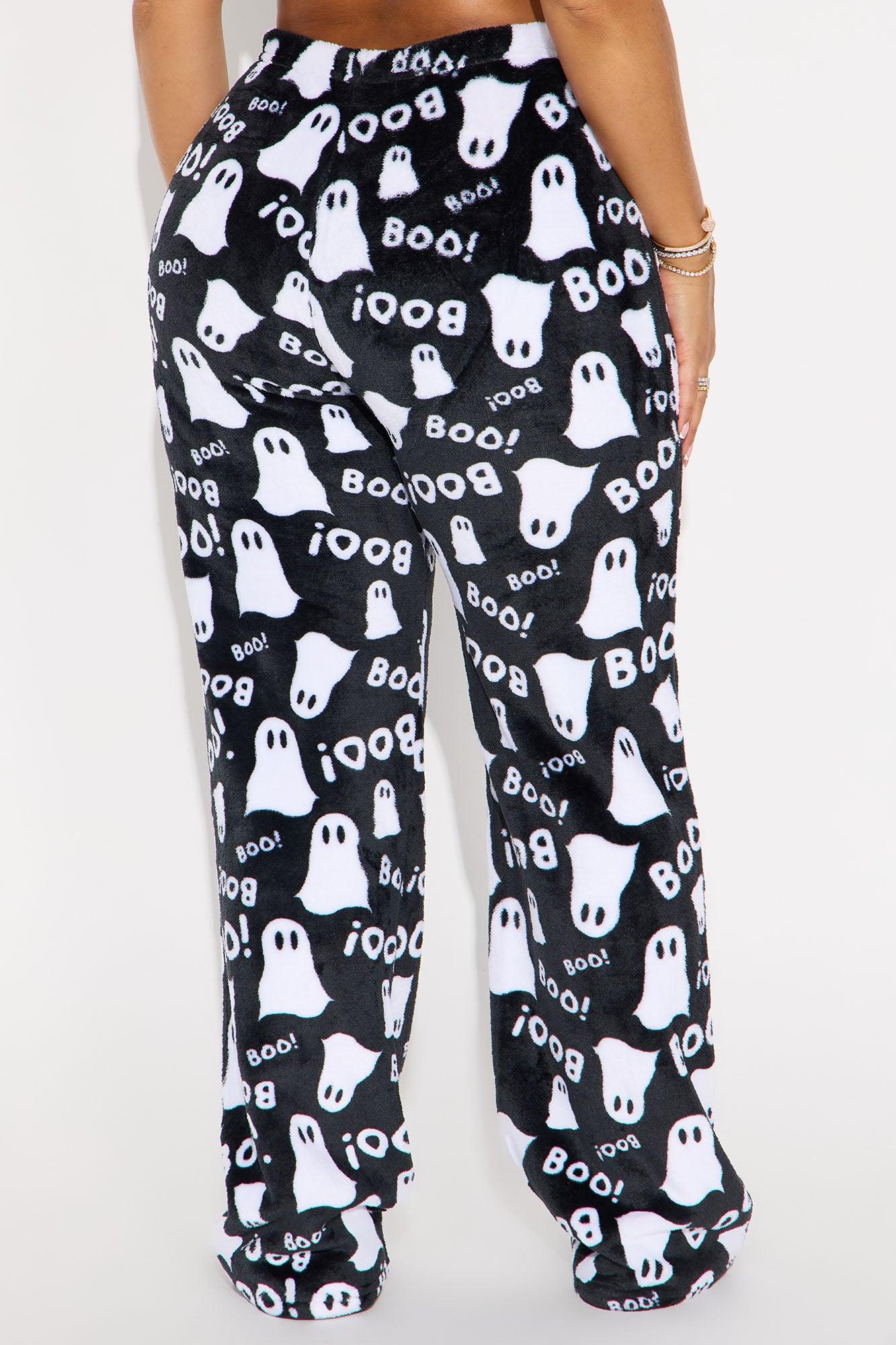 Queen Of Ghosting Halloween Plush PJ Pant - Black/White Female Product Image