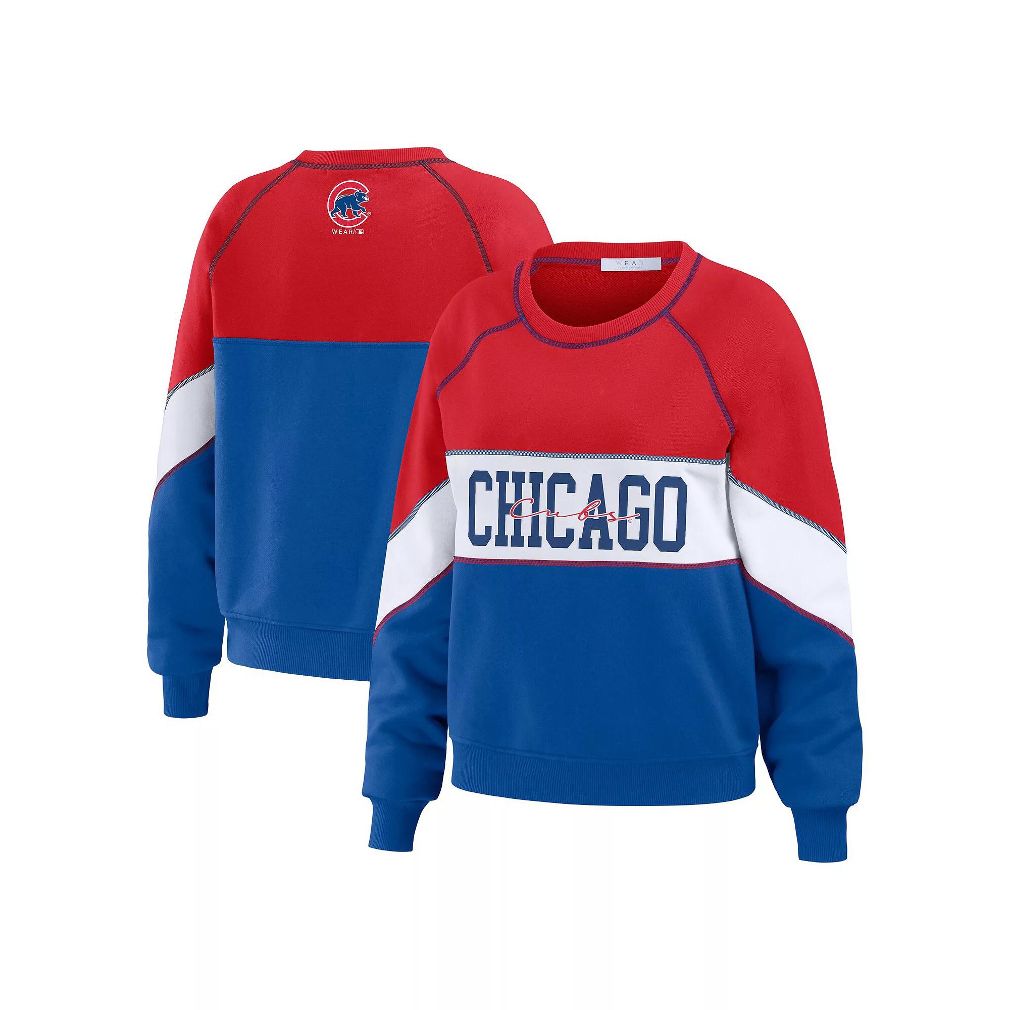 Women's WEAR by Erin Andrews Red/Royal Chicago Cubs Crewneck Pullover Sweatshirt,  Product Image
