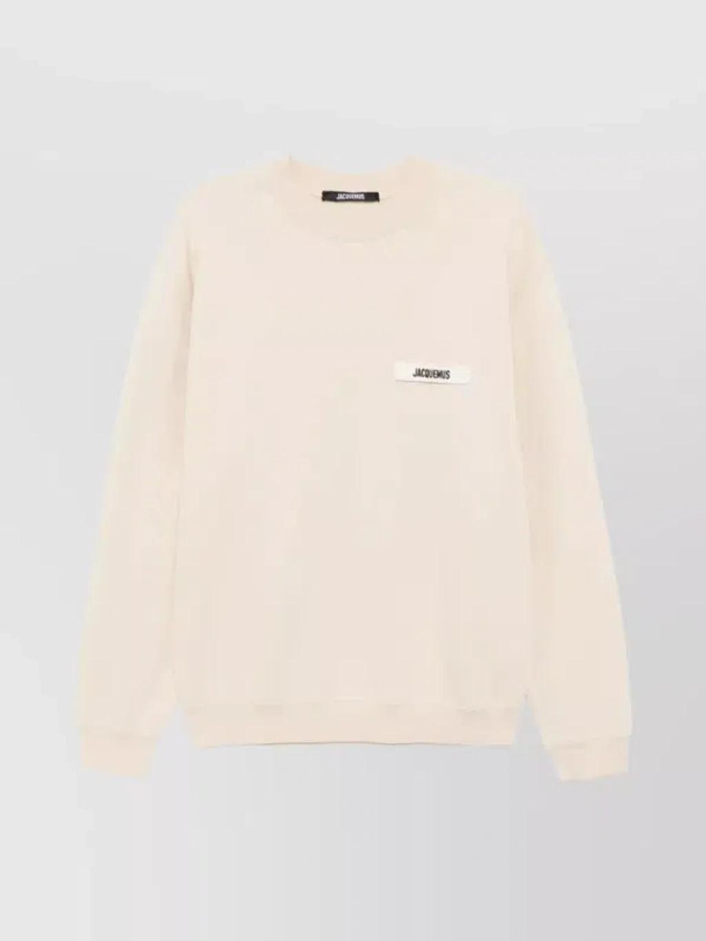 JACQUEMUS Organic Cotton Fleece Sweatshirt With Gros-grain Logo In Neutral Product Image