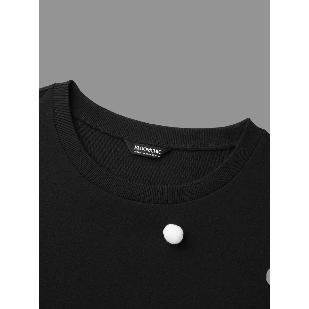 Plus Size 3D Dots Round Neck Relaxed Fit Sweatshirt Women Black Casual Patchwork Round Neck Everyday Sweatshirts BloomChic 30/6X Product Image