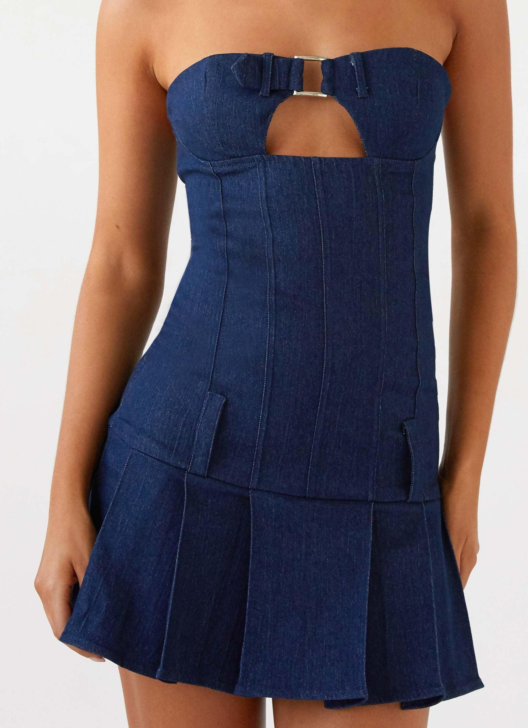 Case Closed Mini Dress - Dark Indigo Product Image