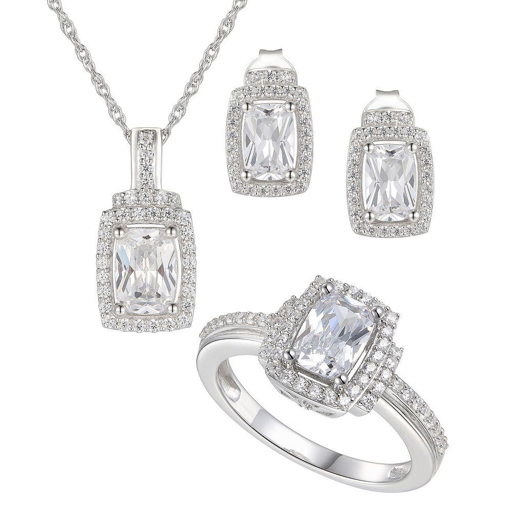Sterling Silver Cubic Zirconia 3-Piece Jewelry Set, Womens Product Image