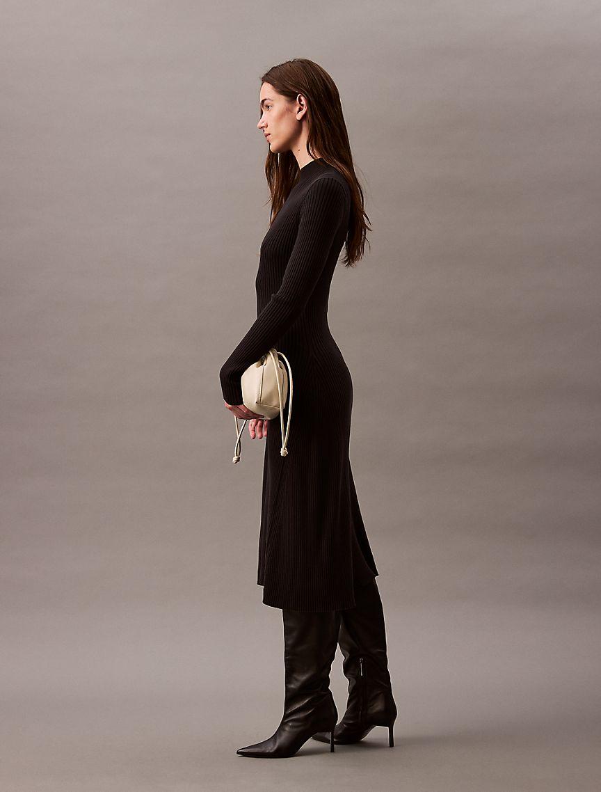 Smooth Cotton Rib Mock Neck Sweater Dress Product Image