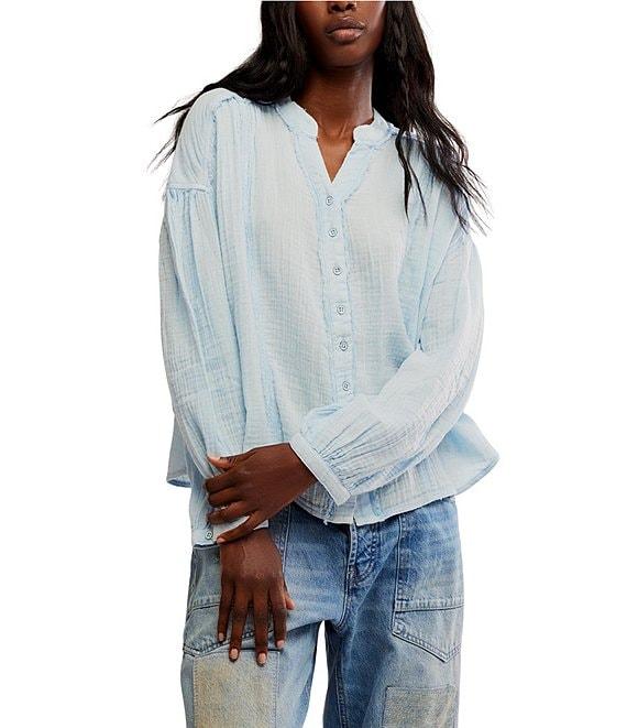 Free People We The Free Valley Double Cloth Banded V-Neck Long Sleeve Button Front Shirt Product Image