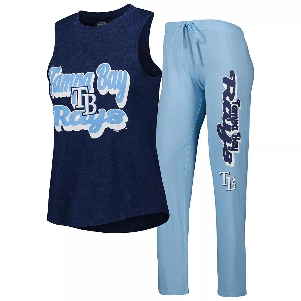 Women's Concepts Sport Light Blue/Navy Tampa Bay Rays Wordmark Meter Muscle Tank Top & Pants Sleep Set,  Product Image