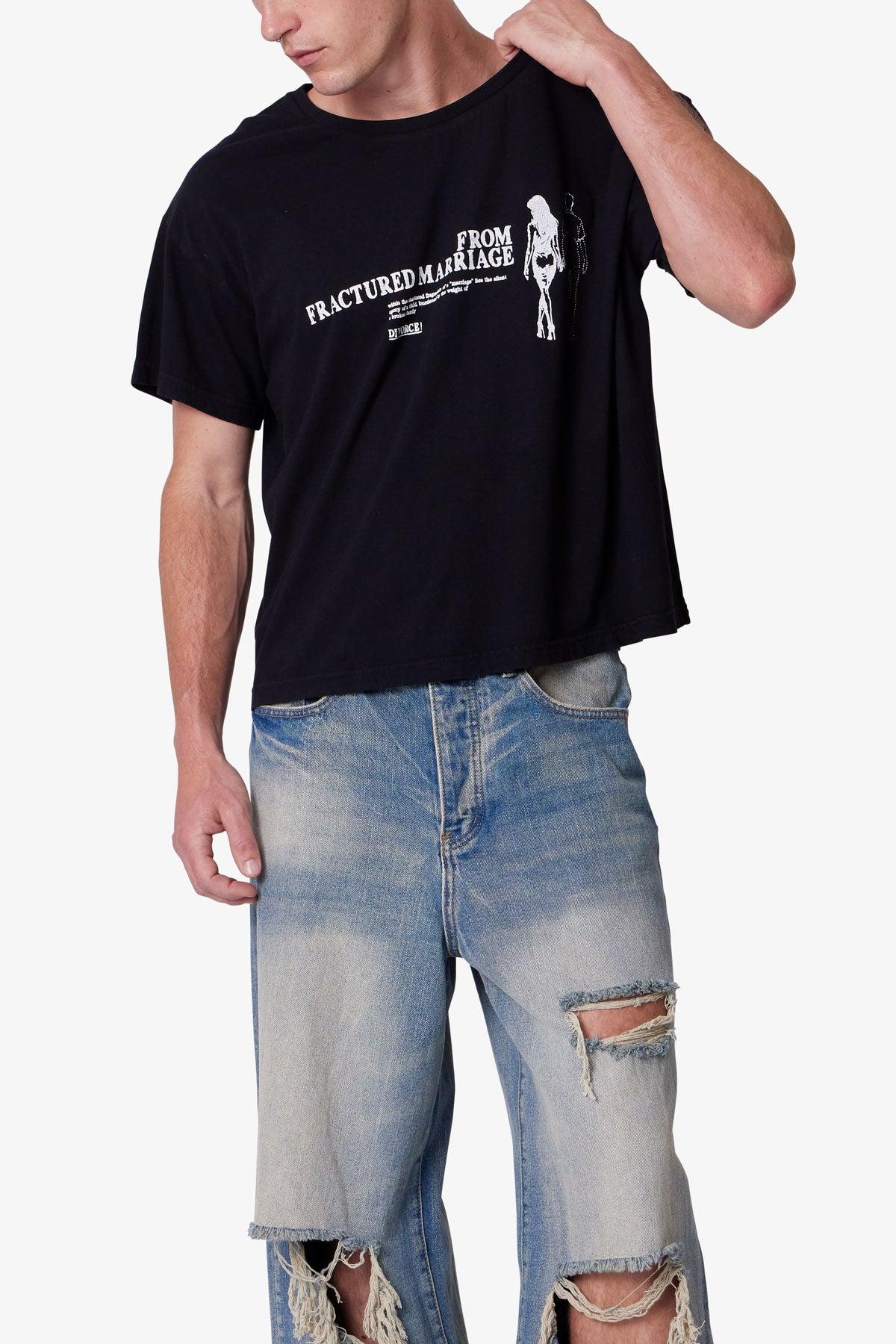 Distressed Wide Neck Tee - Washed Black Product Image