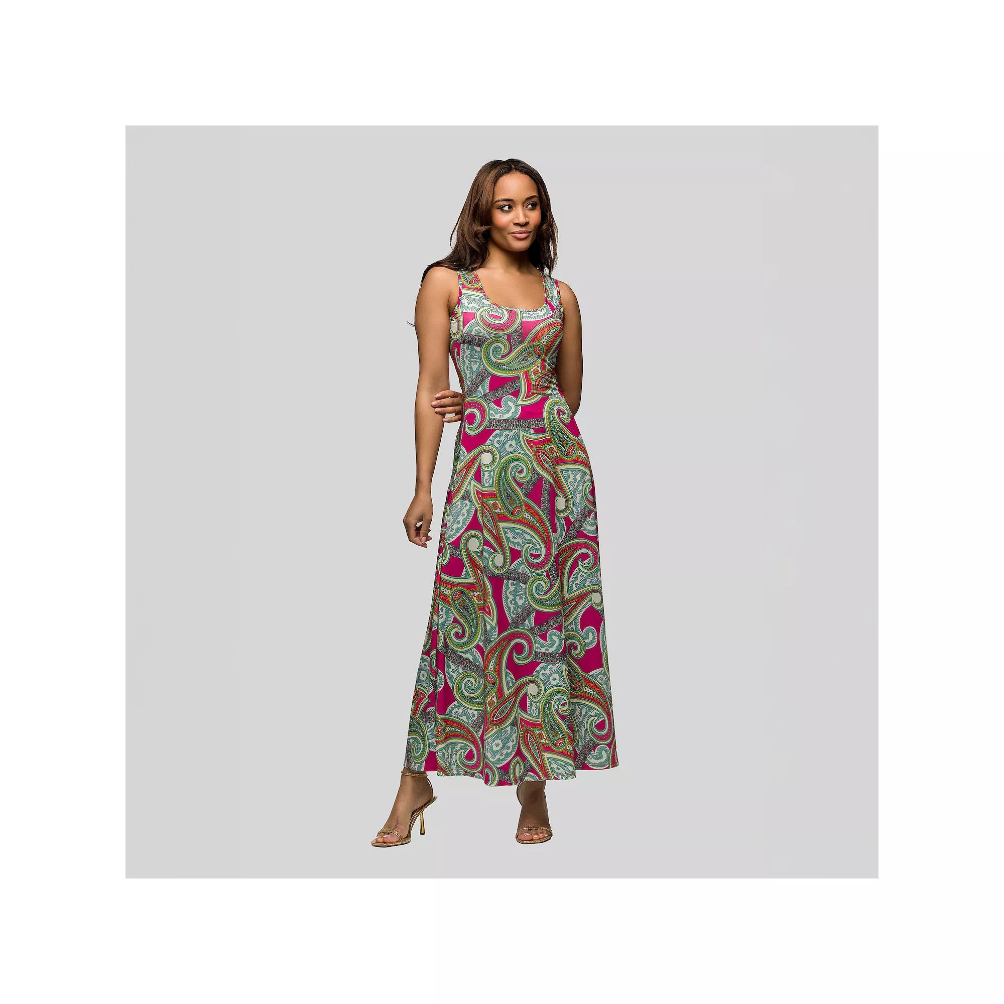Women's 24seven Comfort Apparel Paisley Print Scoop Neck A-Line Sleeveless Maxi Dress,  Product Image