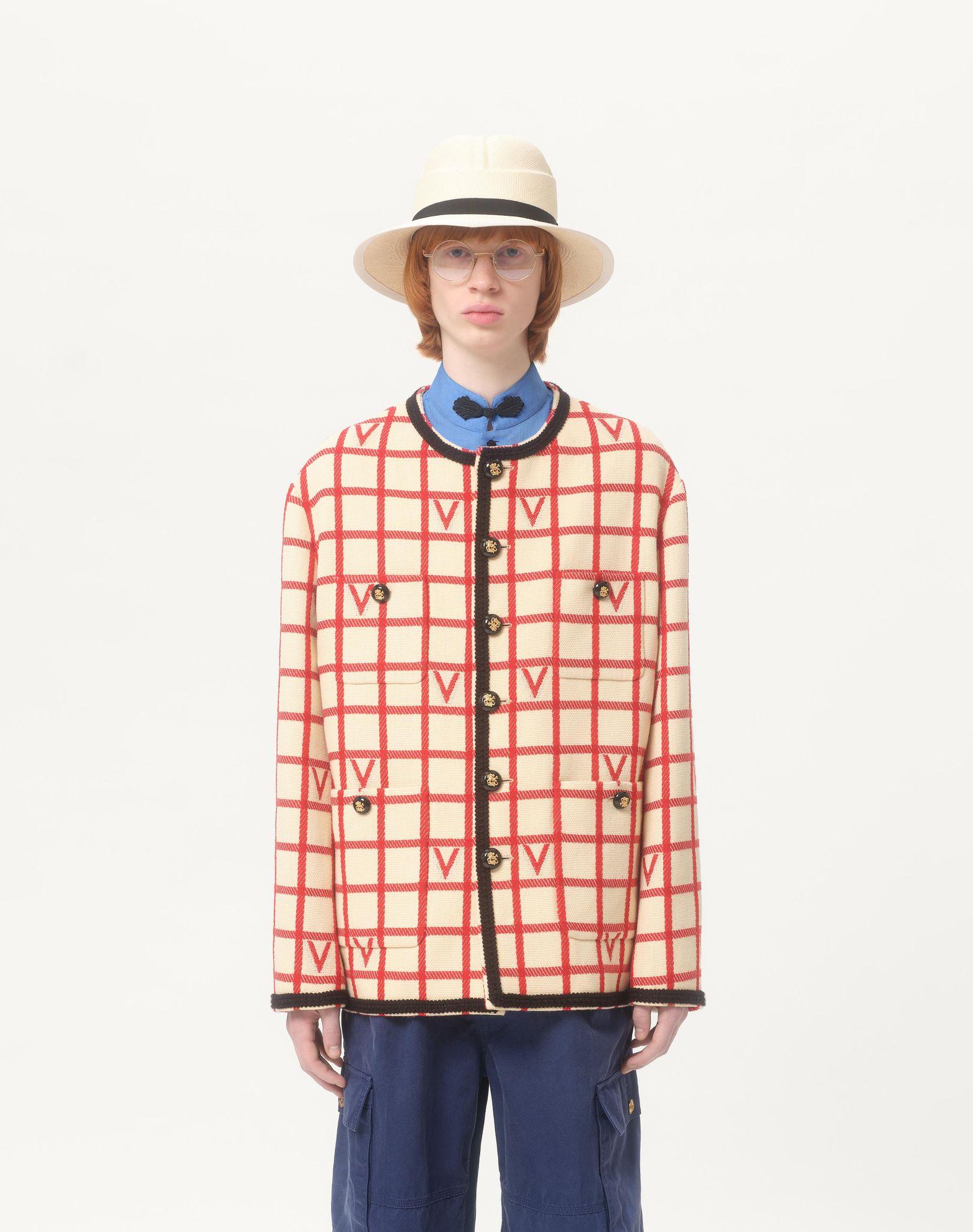 Wool Blend Jacket With V Check Pattern Product Image