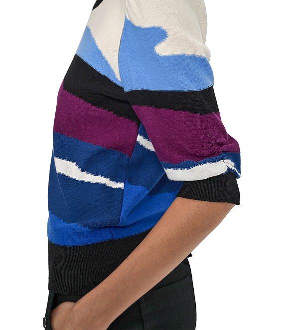 DKNY by Donna Karan Colorblock Knit Crew Neck Elbow Puff Sleeve Top Product Image