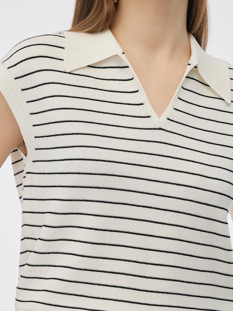 Tencel Stripe Women Cap Sleeve Knit Top Product Image