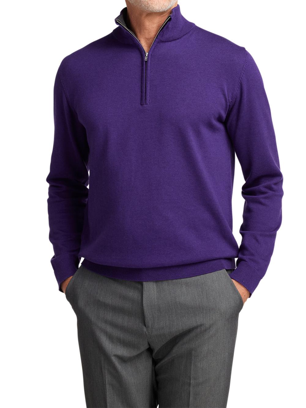 Supima Cotton Quarter Zip Mock Neck Sweater - Plum Product Image