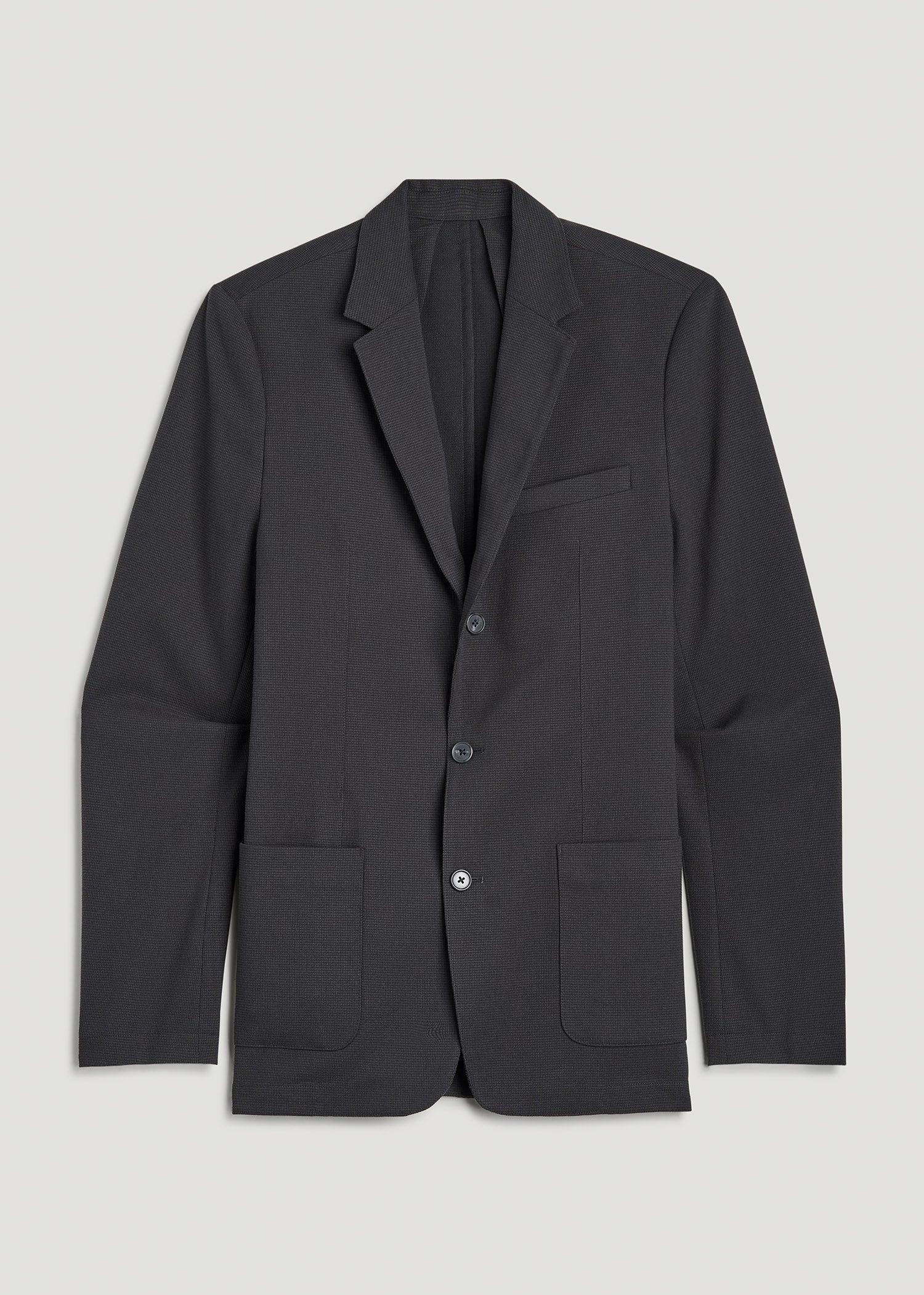 Textured Garment Washed Stretch Cotton Blazer for Tall Men in Iron Grey Male Product Image