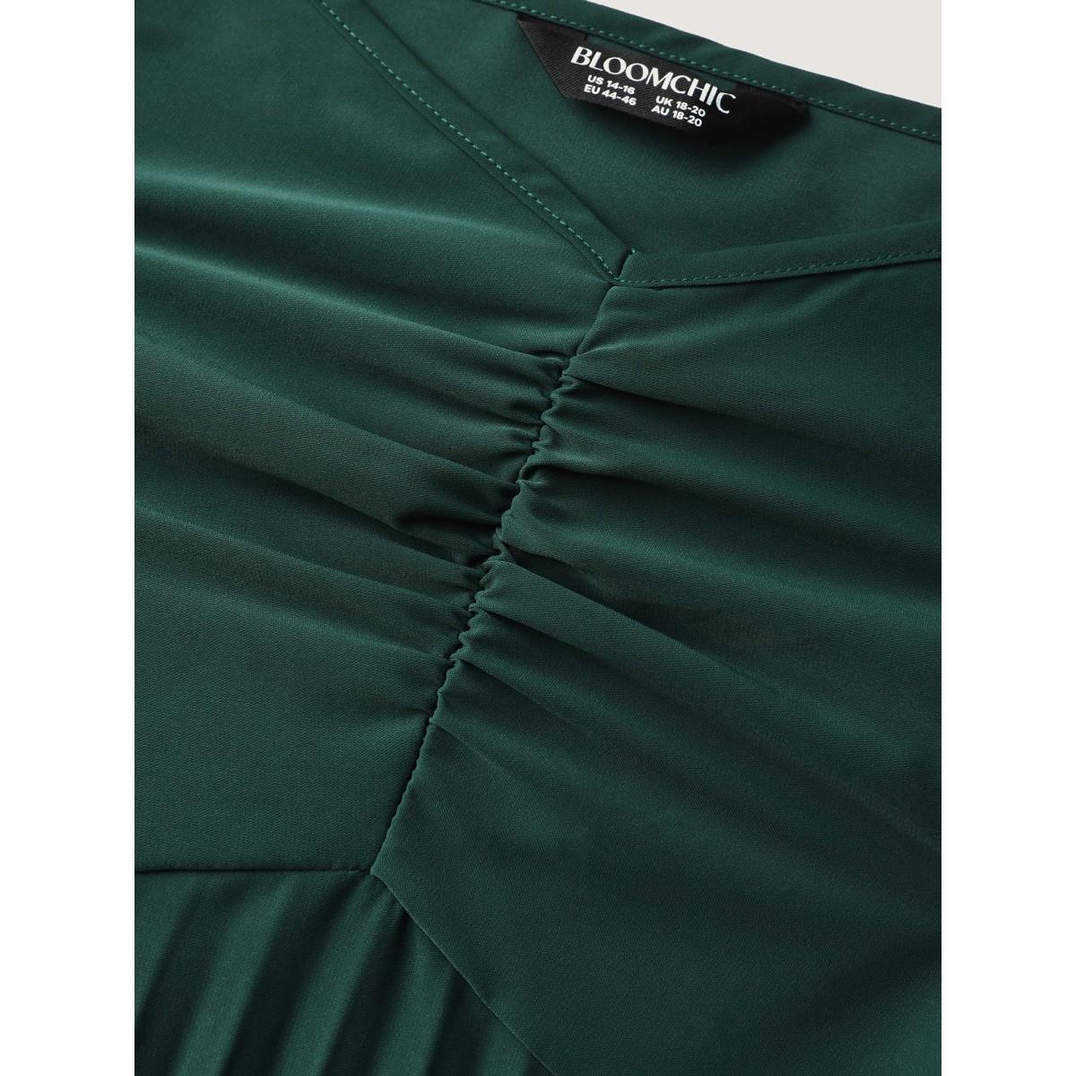 Plus Size Pleated Pockets Solid Cami Midi Dress Cyan Women Formal Non Sleeveless Curvy BloomChic 12/L Product Image