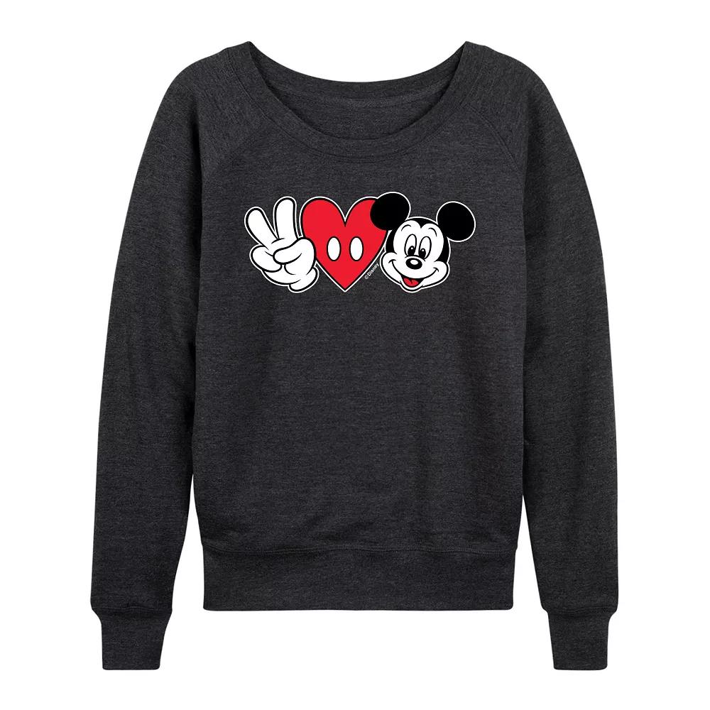 Disney's Mickey Mouse Women's Peace Love French Terry Long Sleeve Tee, Girl's,  Product Image