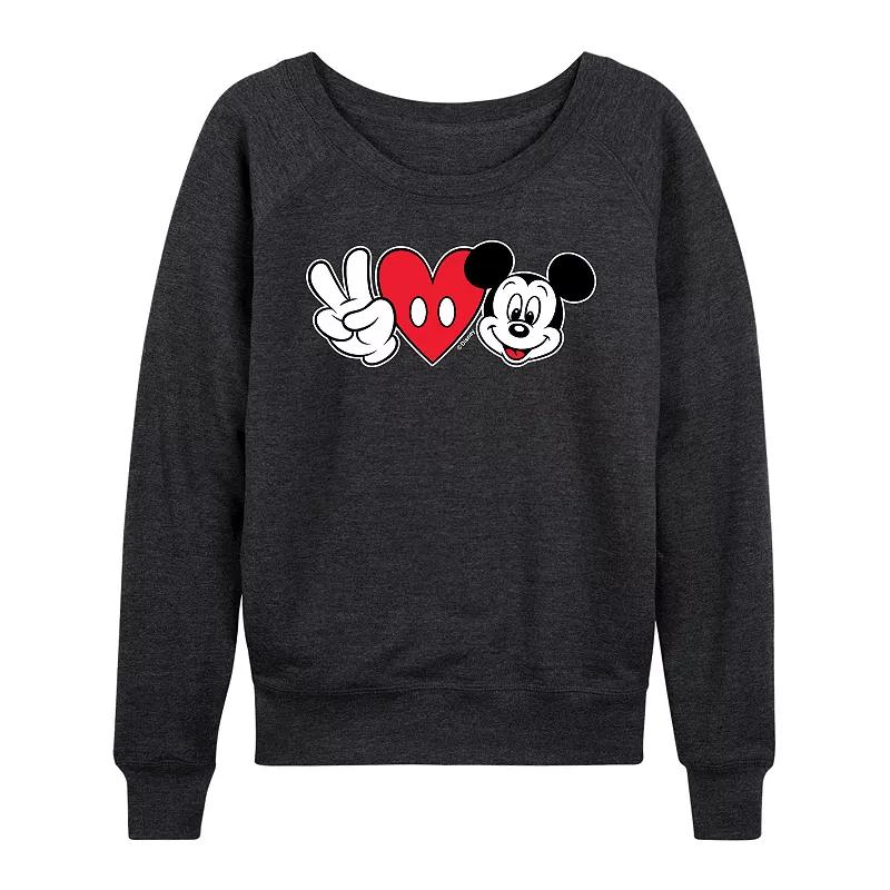 Disney's Mickey Mouse Women's Peace Love French Terry Long Sleeve Tee, Girl's,  Product Image