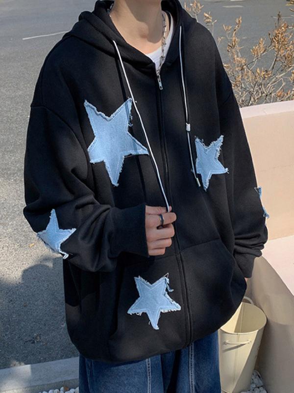 Men's Star Patch Zip Up Hoodie Product Image
