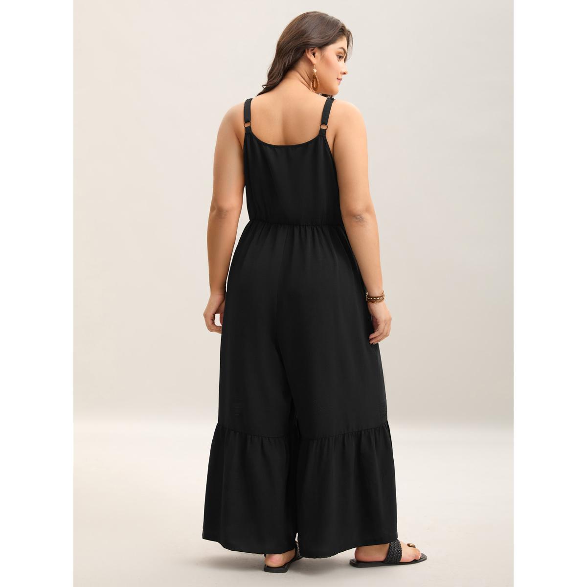 Plus Size Black Lace Trim Solid Wide Leg Jumpsuit Women Sleeveless Non Vacation Loose Jumpsuits BloomChic 10/M Product Image