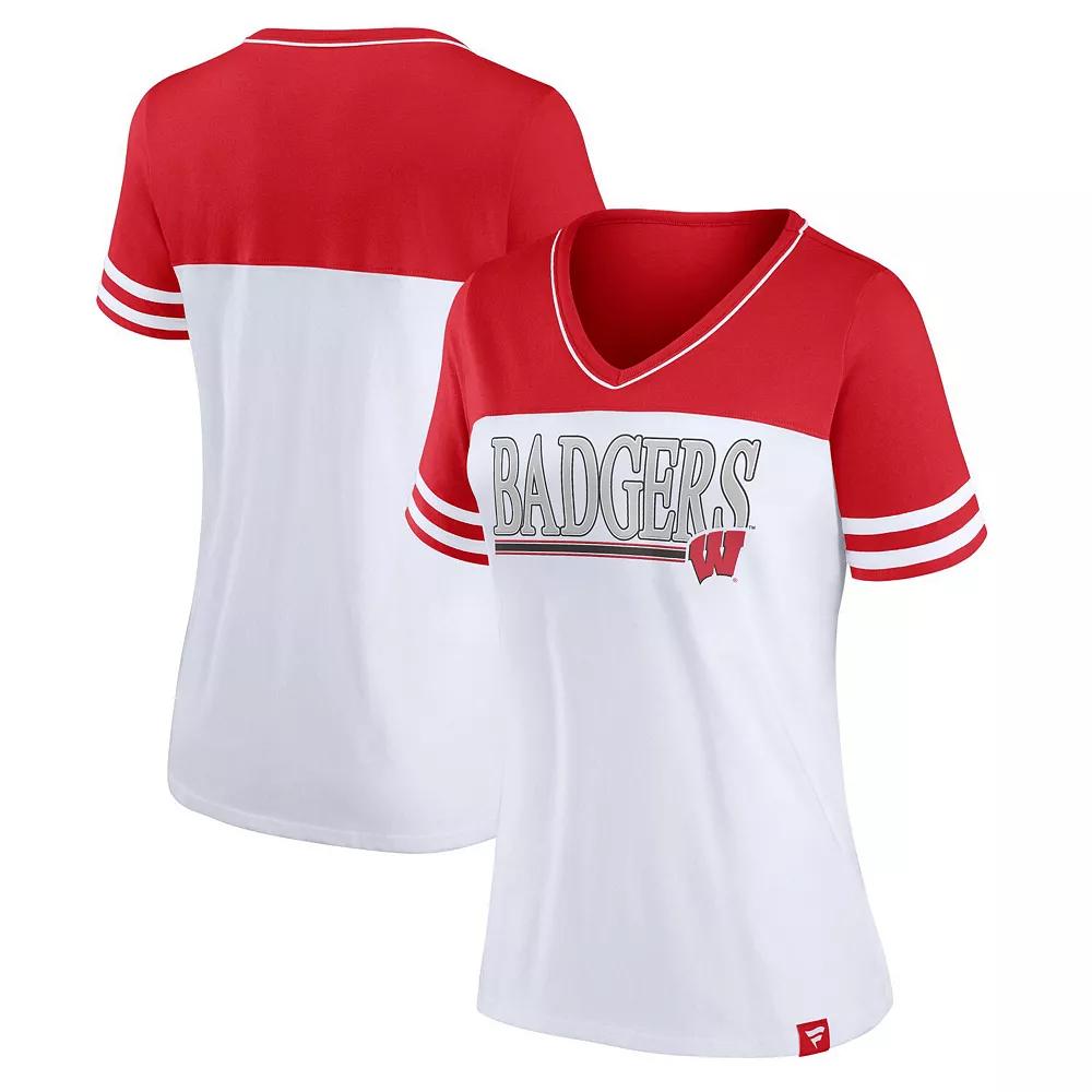 Women's Profile  White/Red Wisconsin Badgers Plus Size Field Game V-Neck T-Shirt, Size: 1XL Product Image