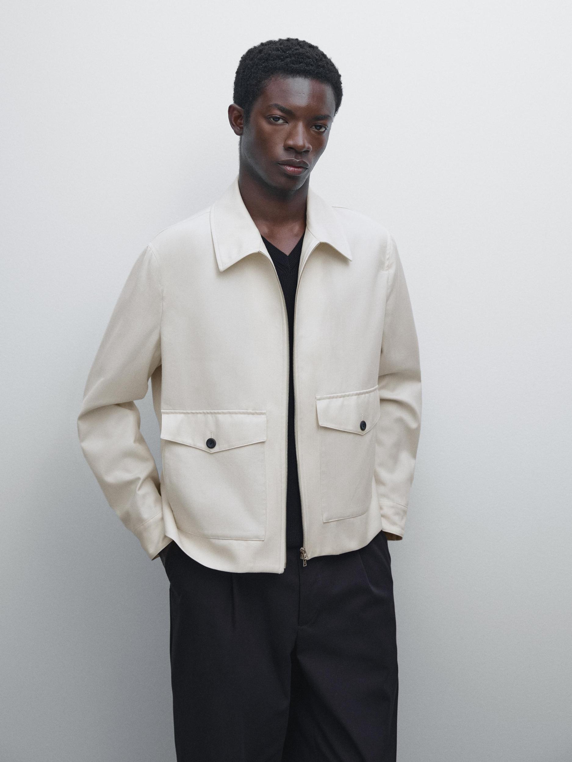 Wool and cotton blend jacket with pockets Product Image