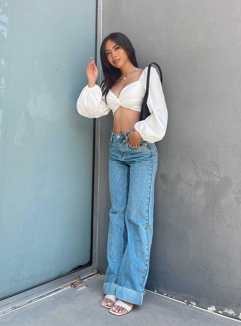 Ollie Mid Rise Straight Leg Jeans Mid Wash Denim Product Image