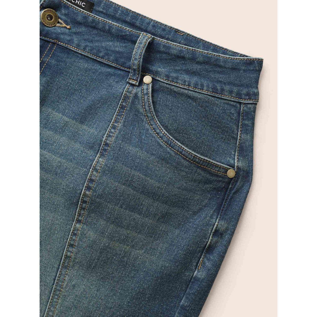 Plus Size Stretch Denim Mermaid Cut Skirt Women Bluevintage Everyday Button Medium stretch Medium Wash 16/1X Casual Denim Skirts BloomChic Product Image