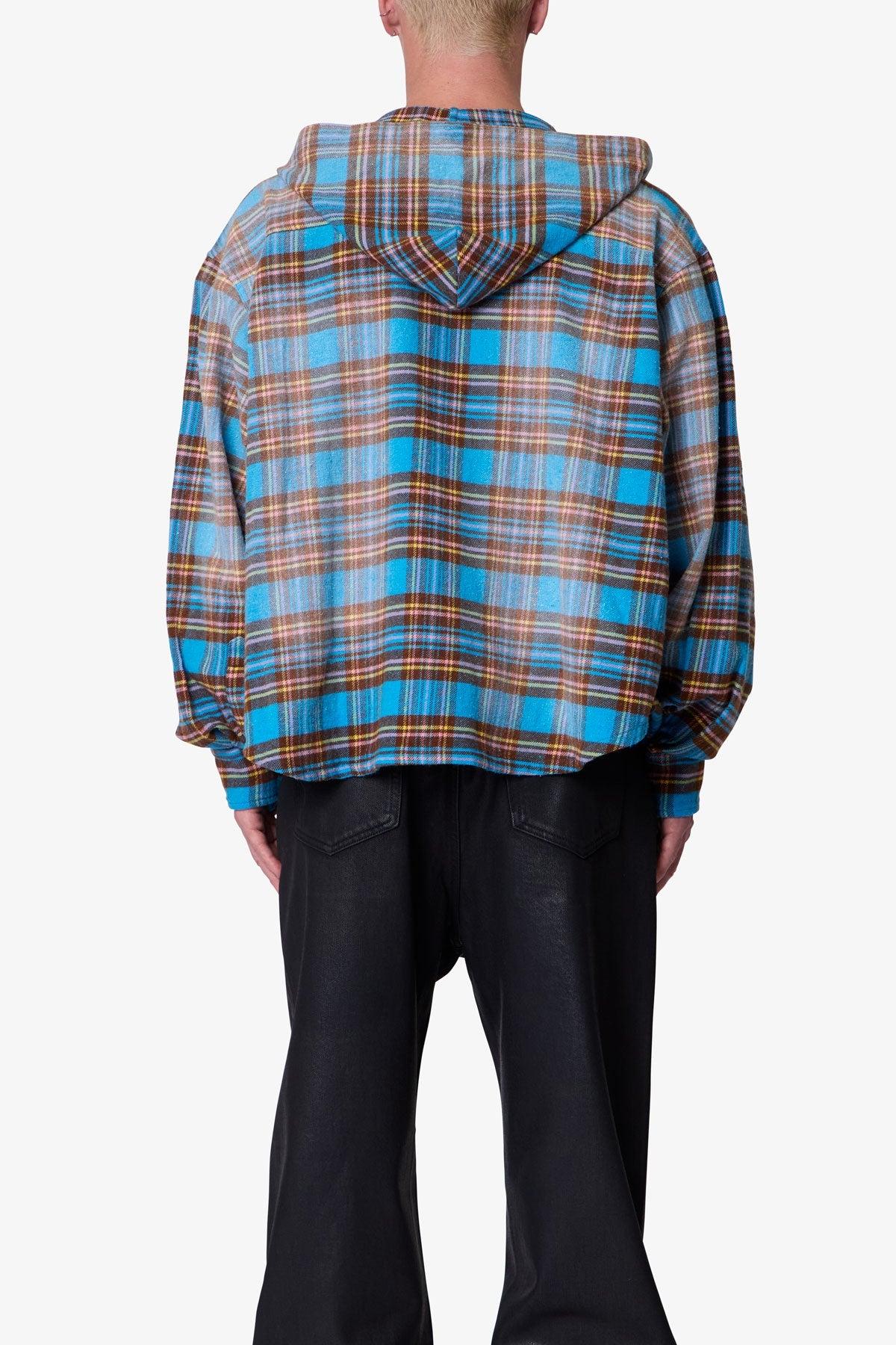 Faded Hooded Flannel Shirt - Washed Blue Product Image