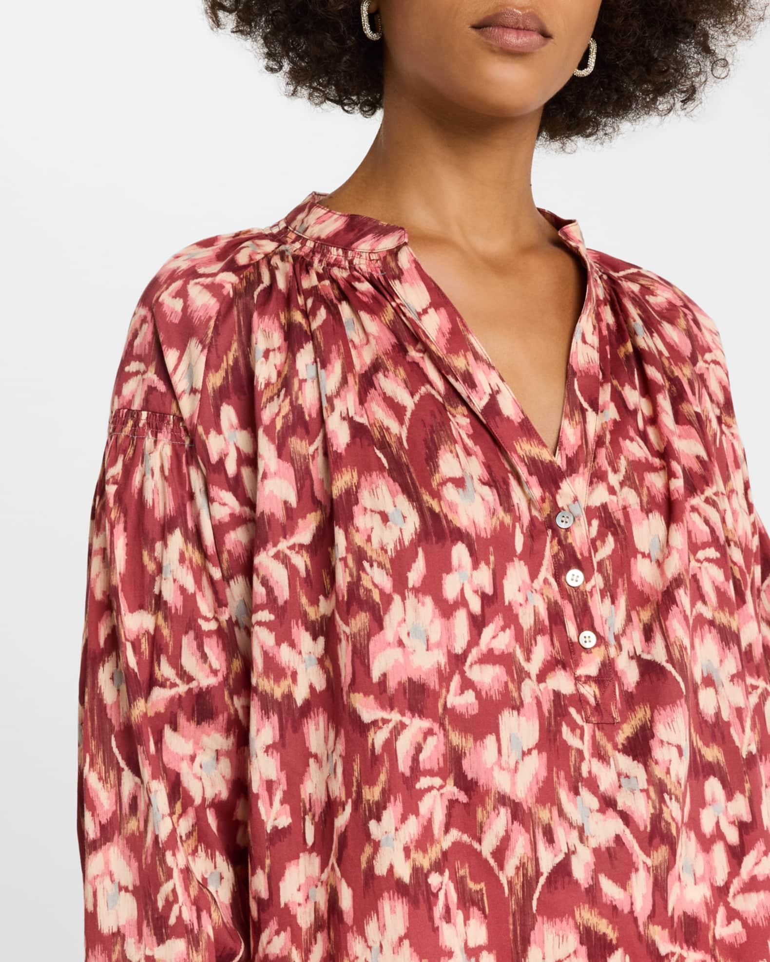 Nipoa Ruched Floral-Print Cotton Top Product Image