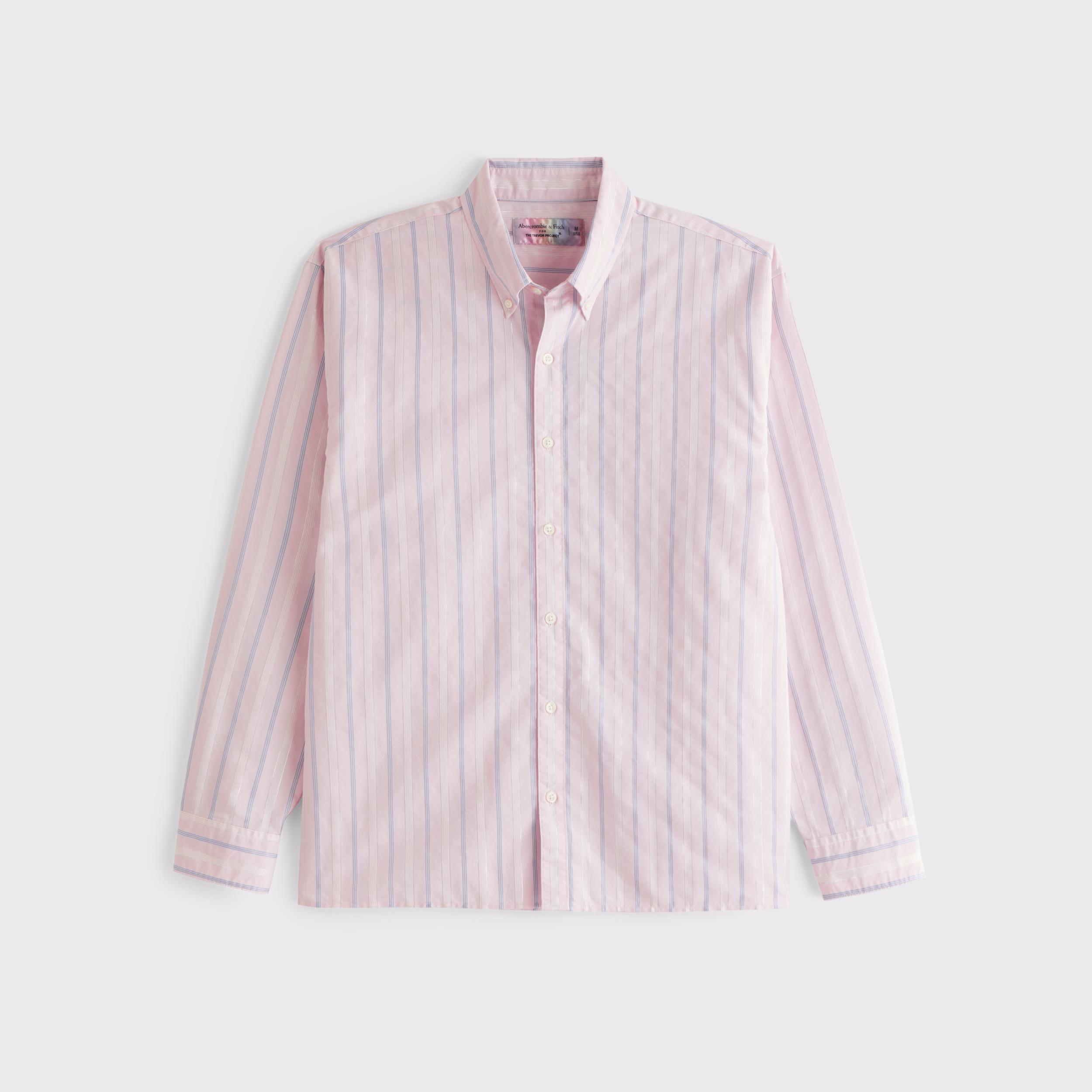 Pride Long-Sleeve Striped Button-Up Shirt Product Image